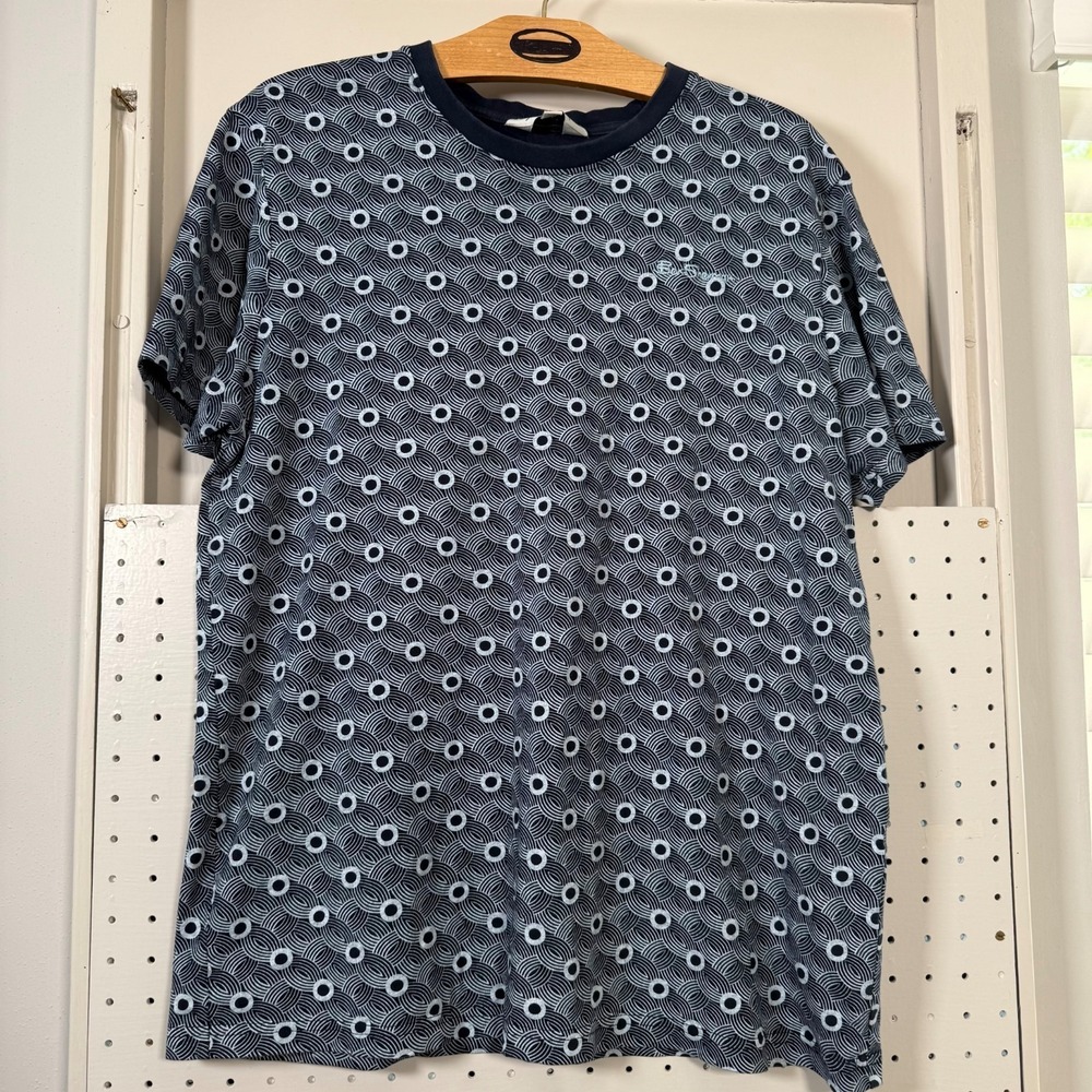 Ben Sherman T-Shirt Men's Navy Blue White‎ Geometric Crew Neck Pullover - Large